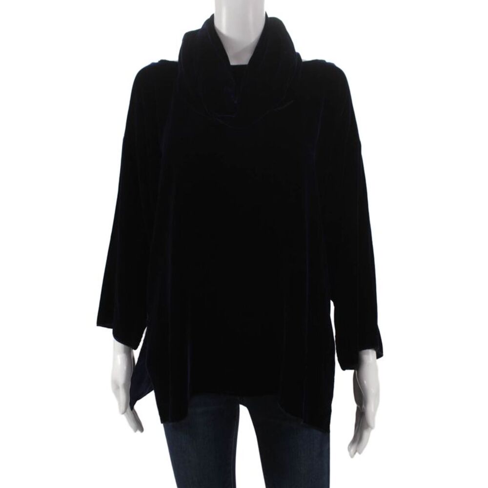 Zoran Womens Silk Cowl Neck Tunic 3/4 Sleeve Blue Size M